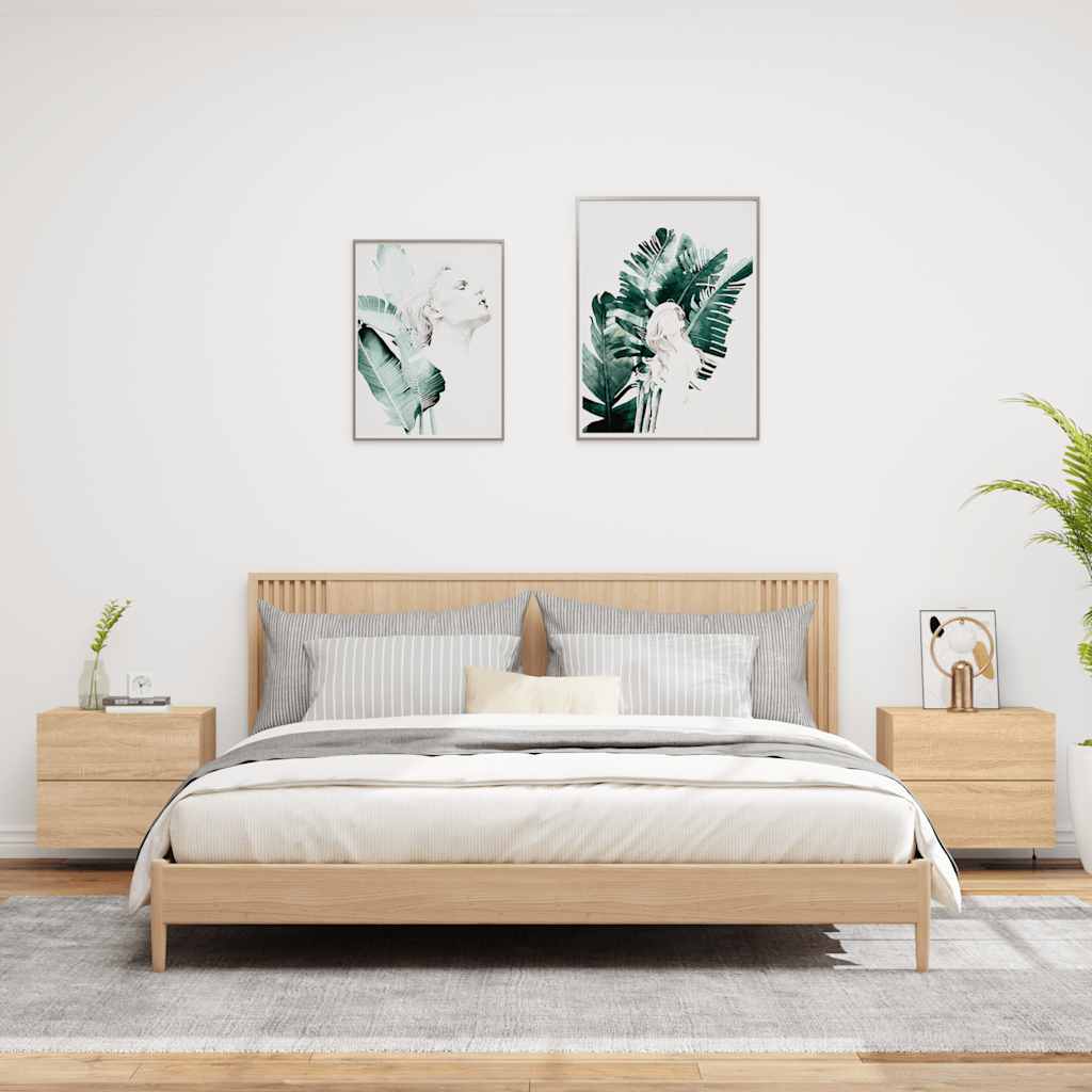 vidaXL Κομοδίνα Επιτοίχια με Φώτα LED 2 τεμ. Sonoma Δρυς