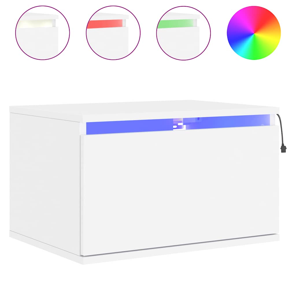 vidaXL Κομοδίνα Επιτοίχια με Φώτα LED 2 τεμ. Λευκά