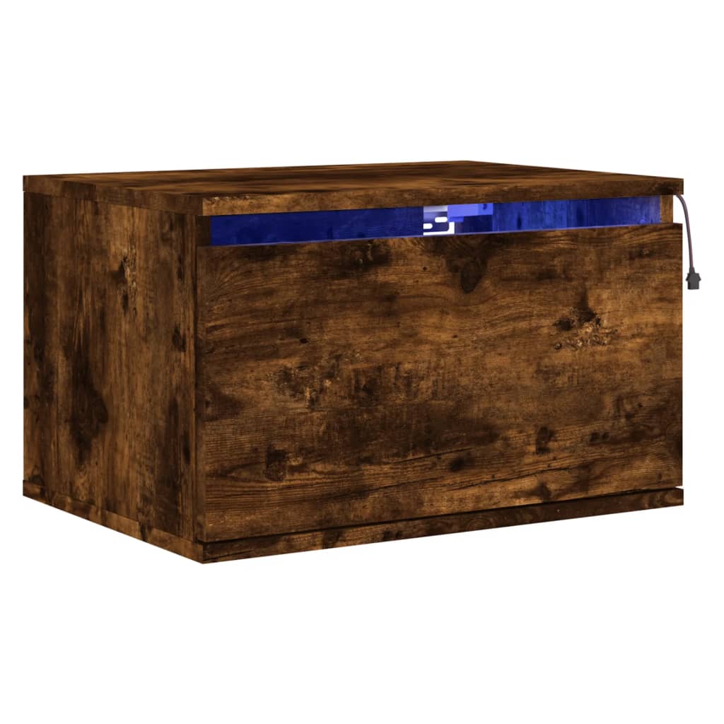 vidaXL Κομοδίνο Επιτοίχιο με Φώτα LED Καπνιστή Δρυς