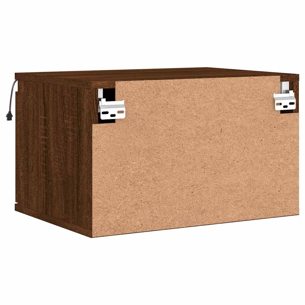 vidaXL Κομοδίνο Επιτοίχιο με Φώτα LED Καφέ Δρυς