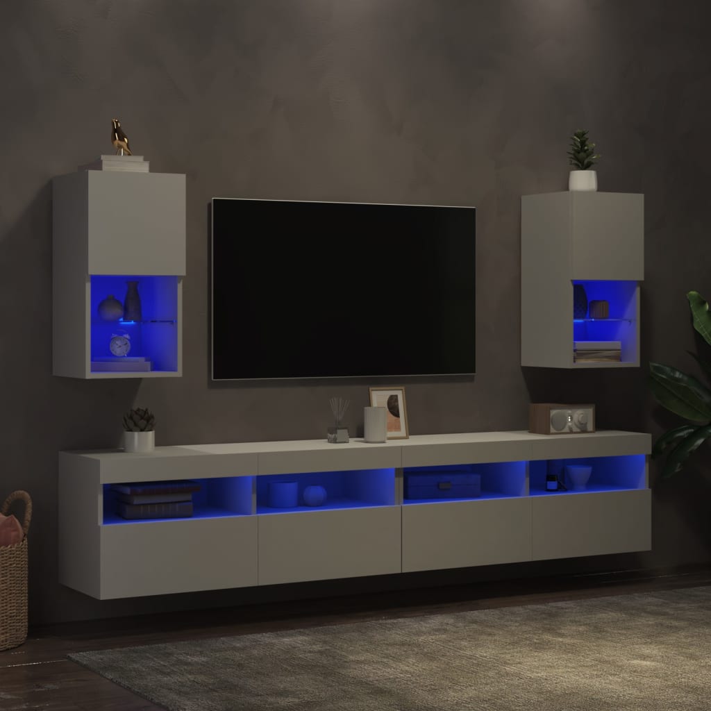 vidaXL Έπιπλα Τηλεόρασης με LED 2 τεμ. Λευκά 30,5x30x60 εκ.