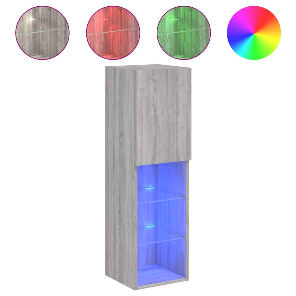 vidaXL Έπιπλα Τηλεόρασης με LED 2 τεμ. Γκρι Sonoma 30,5x30x102 εκ.