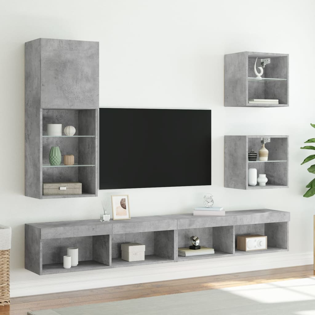 vidaXL Κομοδίνο Επιτοίχιο με Φώτα LED Γκρι Σκυροδέματος