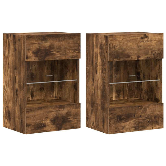 vidaXL Κρεμαστά ντουλάπια με φώτα LED για τηλεόραση 2 Τεμ. Καπνιστή Δρυς 40x30x60,5εκ.