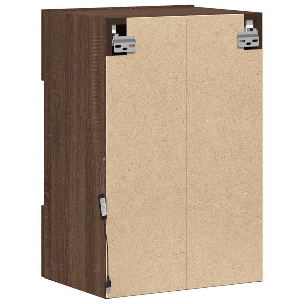 vidaXL Κρεμαστά ντουλάπια με φώτα LED για τηλεόραση 2 Τεμ. Καφέ Δρυς 40x30x60,5εκ.