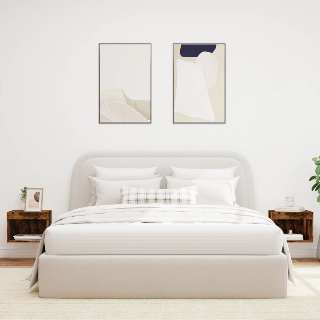 vidaXL Κομοδίνα Επιτοίχια με Φώτα LED 2 Τεμ. Καπνιστή Δρυς