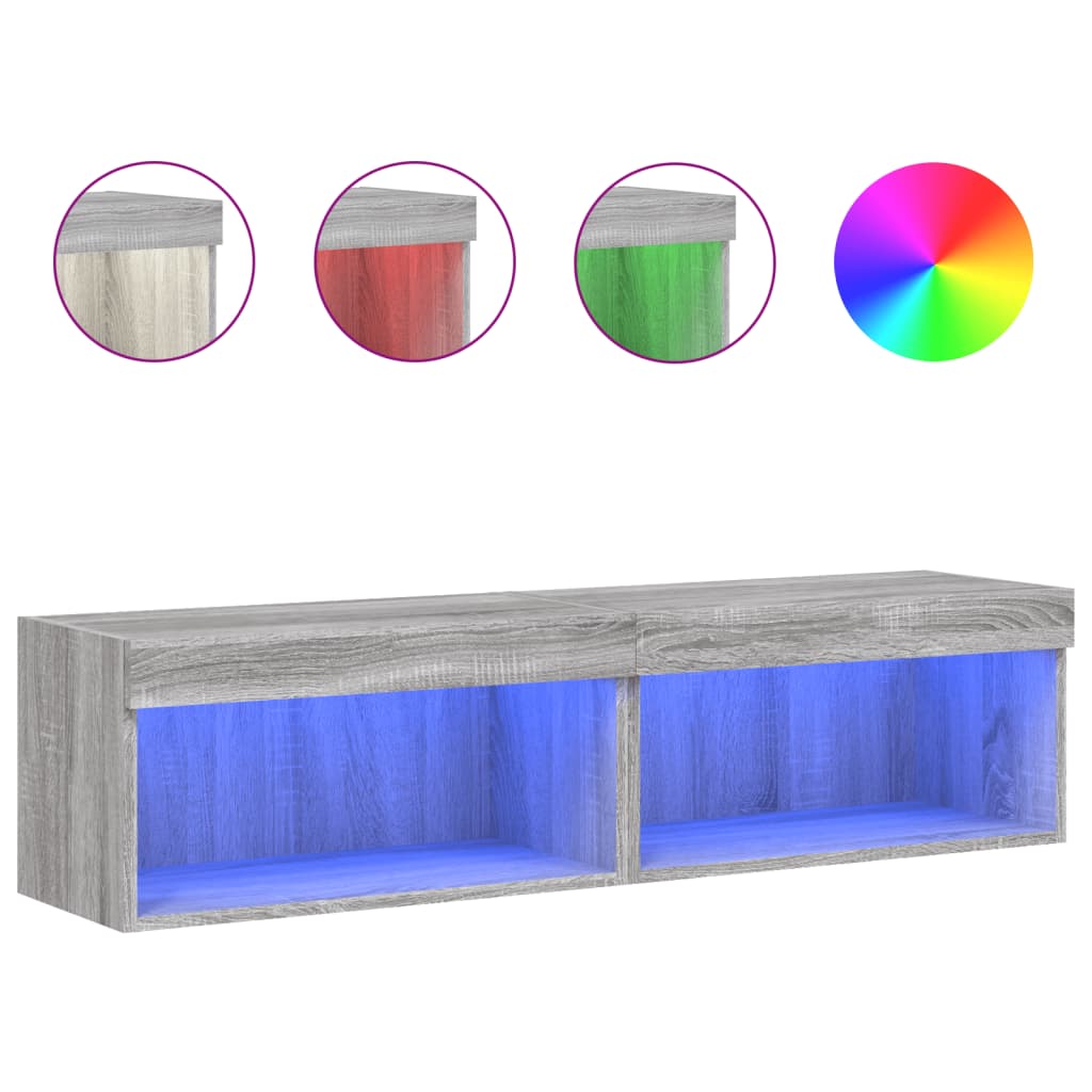 vidaXL Έπιπλα Τηλεόρασης με LED 2 τεμ. Γκρι Sonoma 60 x 30 x 30 εκ.