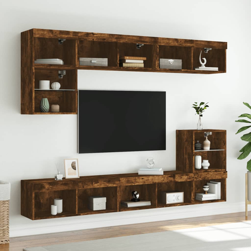 vidaXL Έπιπλα Τηλεόρασης με LED 2 τεμ. Καπνιστή Δρυς 80 x 30 x 30 εκ.