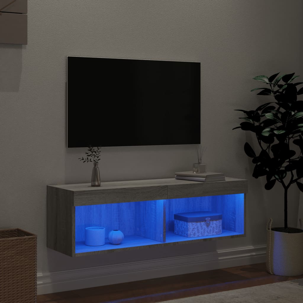 vidaXL Έπιπλο Τηλεόρασης με LED Γκρι Sonoma 100x30x30 εκ.