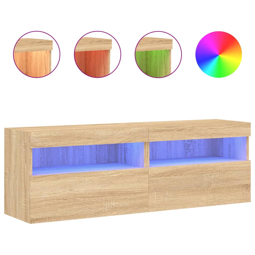 vidaXL Έπιπλα Τοίχου Τηλ. με LED 2 Τεμ. Sonoma Δρυς 60x30x40 εκ.