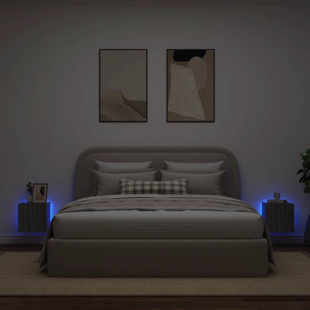 vidaXL Έπιπλα Τοίχου Τηλ. με LED 2 Τεμ. Γκρι Sonoma 30,5x35x30 εκ.