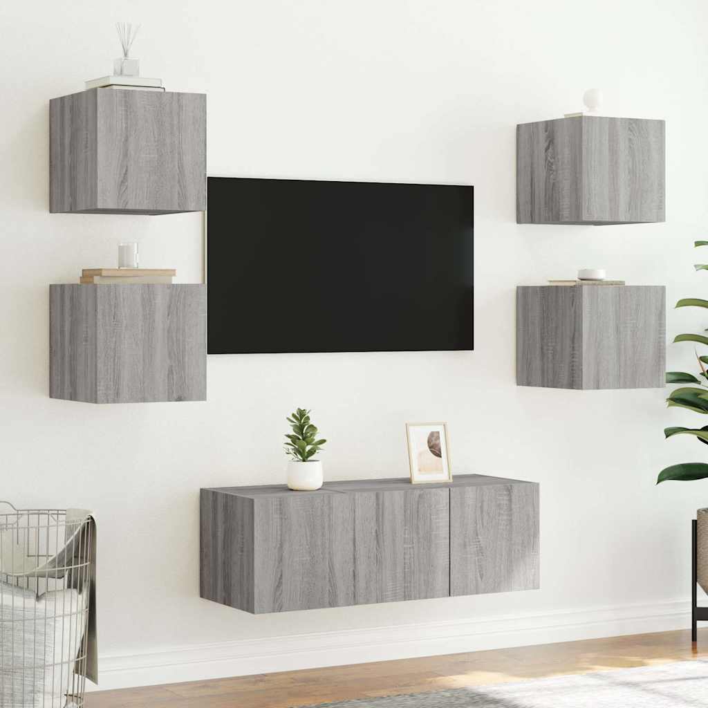 vidaXL Έπιπλα Τοίχου Τηλ. με LED 2 Τεμ. Γκρι Sonoma 30,5x35x30 εκ.