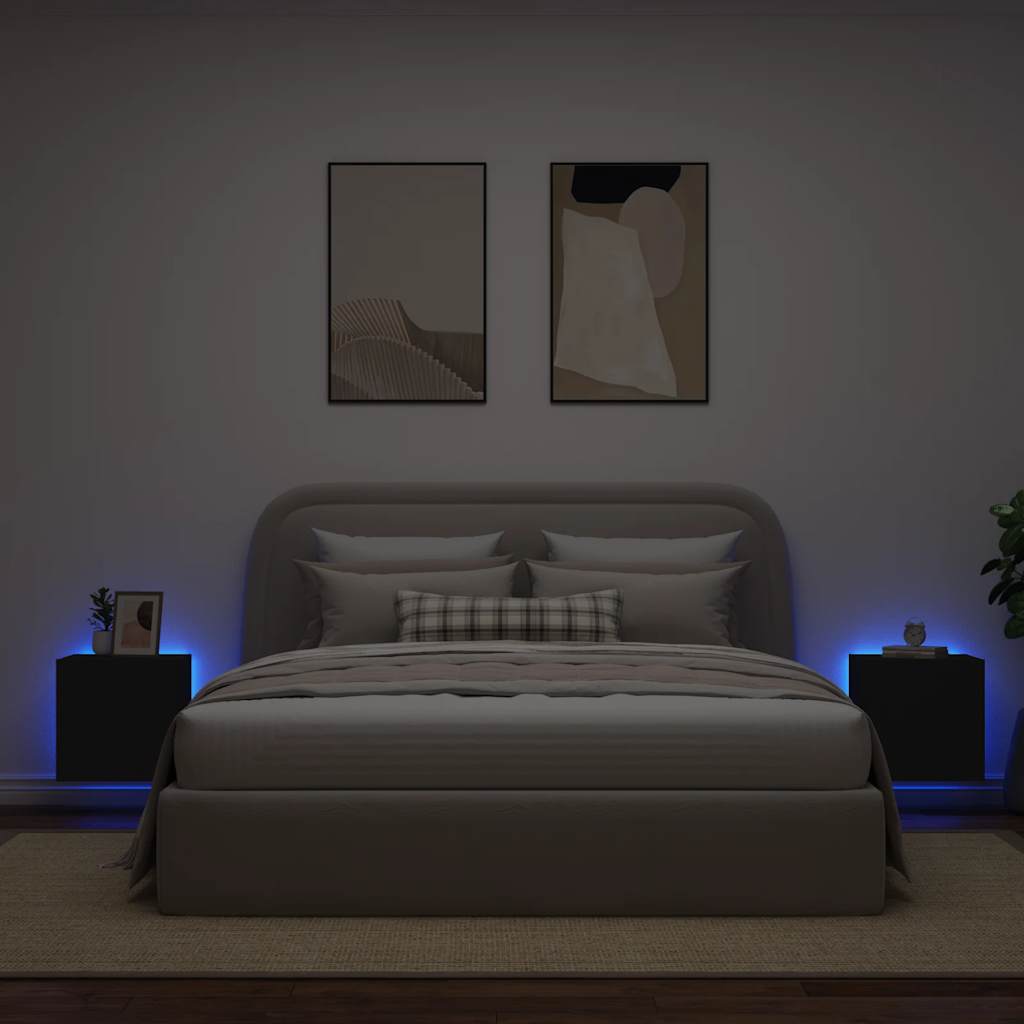 vidaXL Έπιπλα Τοίχου Τηλεόρασης με LED 2 Τεμ. Μαύρα 40,5x35x40 εκ.