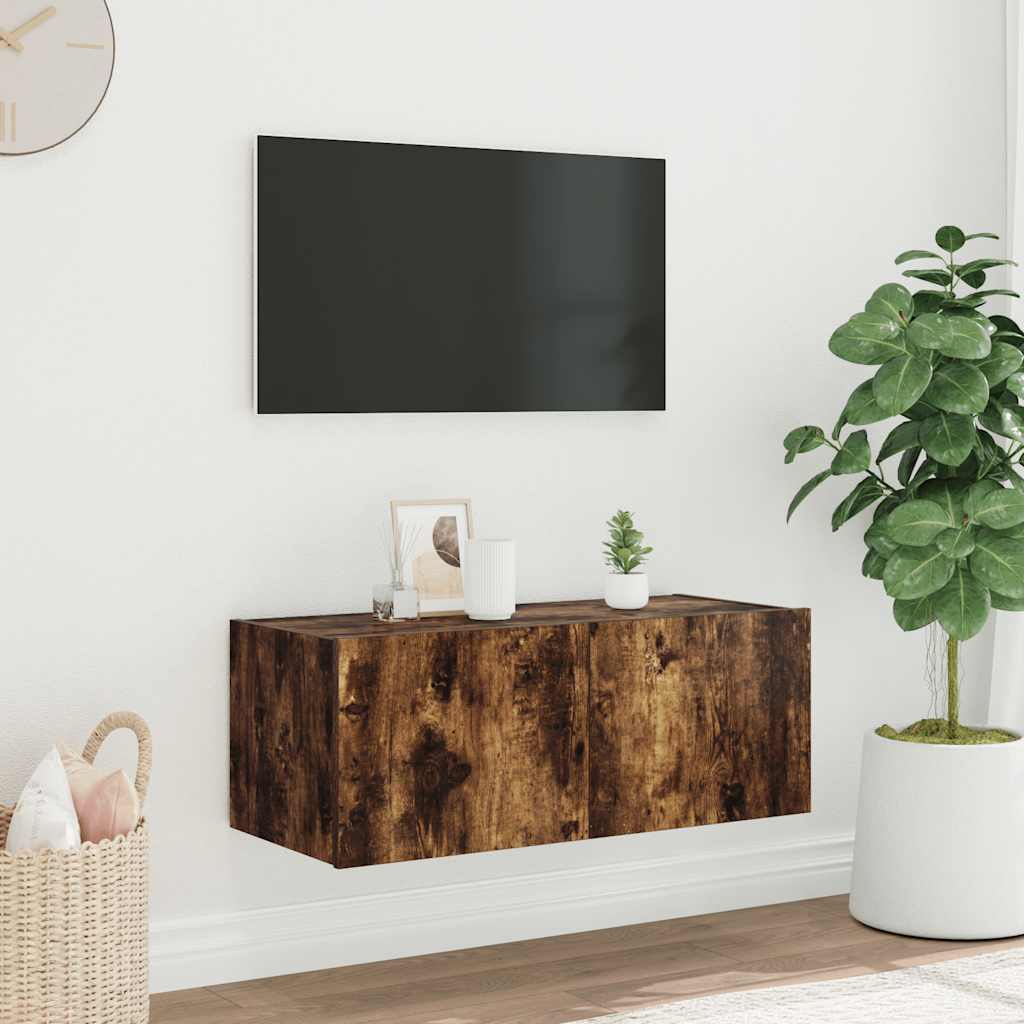 vidaXL Έπιπλο Τοίχου Τηλεόρασης με LED Καπνιστή Δρυς 80x35x31 εκ.