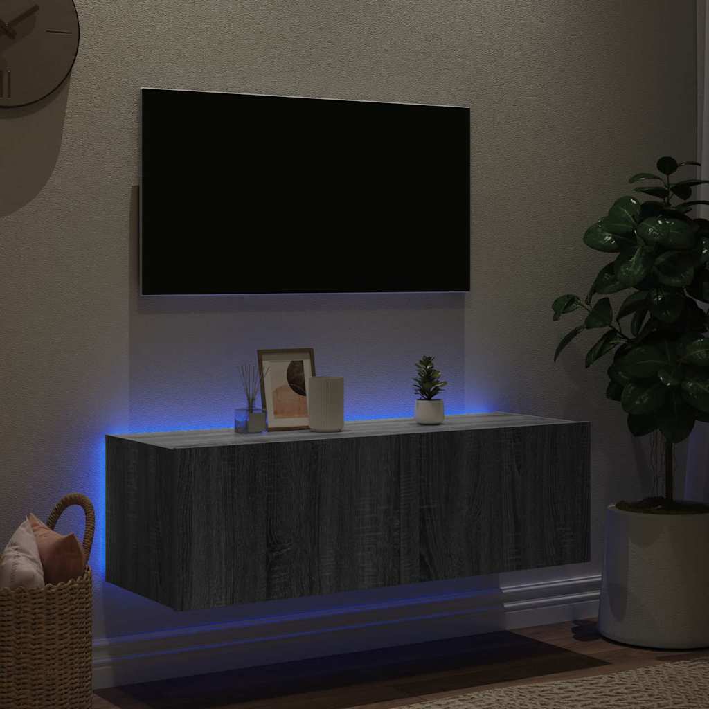 vidaXL Έπιπλο Τοίχου Τηλεόρασης με LED Γκρι Sonoma 100x35x31 εκ.