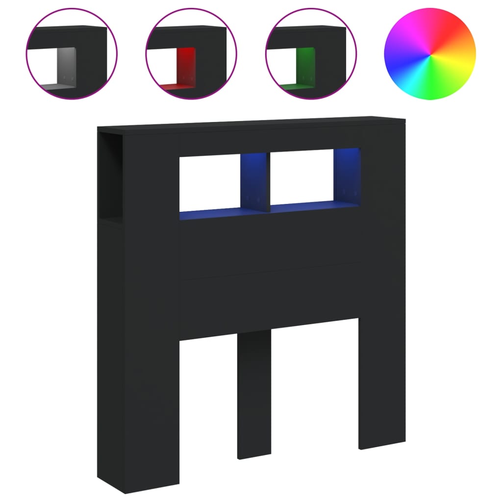 vidaXL Κεφαλάρι Κρεβατιού με LED Μαύρο 100x18,5x103,5 εκ Επεξεργ. Ξύλο