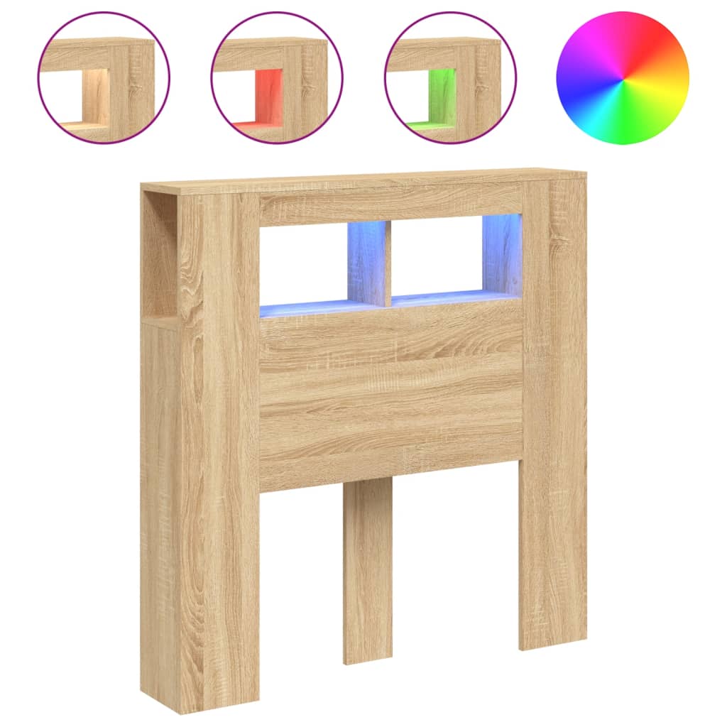 vidaXL Κεφαλάρι Κρεβατιού με LED Sonoma Δρυς 100x18,5x103,5 εκ