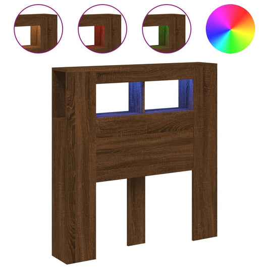 vidaXL Κεφαλάρι Κρεβατιού με LED Καφέ Δρυς 100x18,5x103,5 εκ