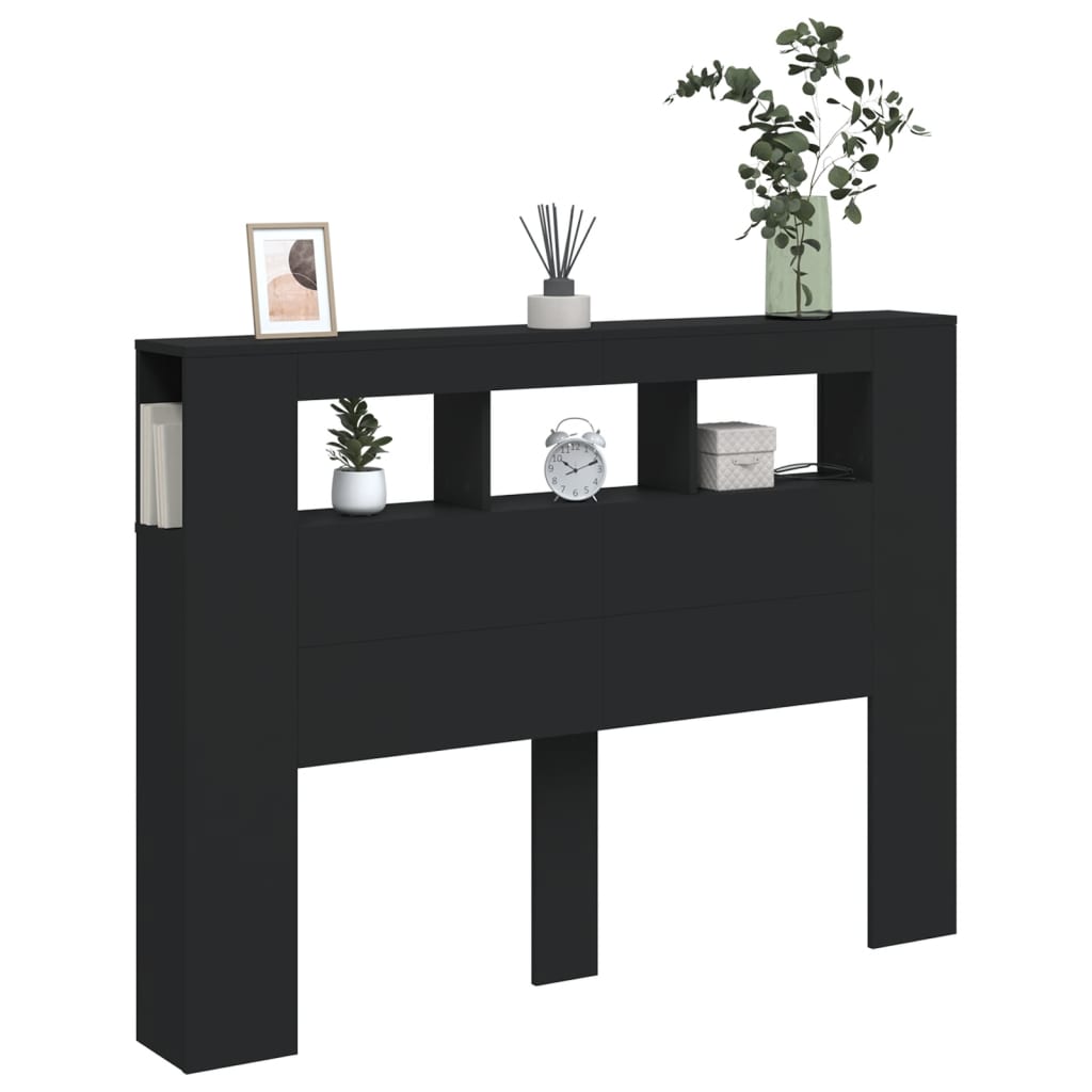 vidaXL Κεφαλάρι Κρεβατιού με LED Μαύρο 140x18,5x103,5 εκ Επεξεργ. Ξύλο