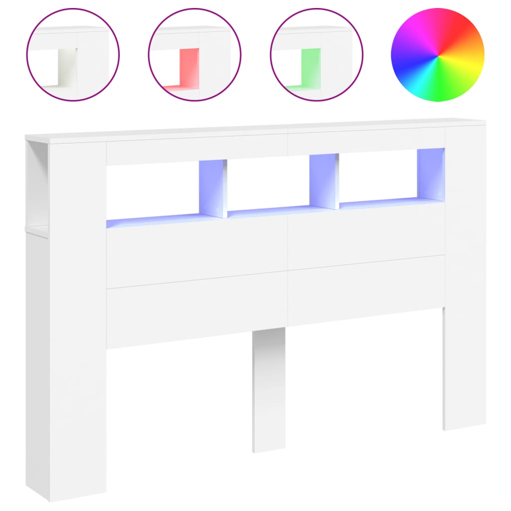 vidaXL Κεφαλάρι Κρεβατιού με LED Λευκό 160x18,5x103,5 εκ Επεξεργ. Ξύλο