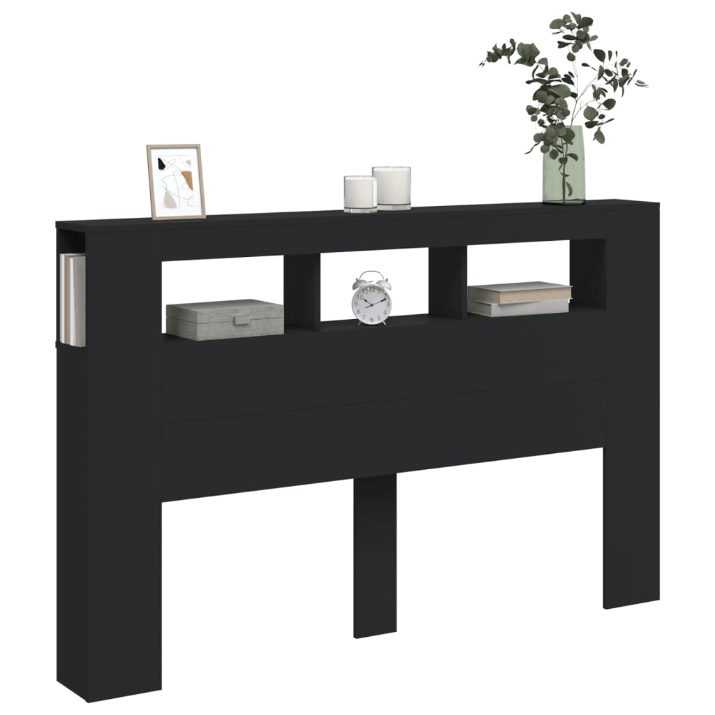 vidaXL Κεφαλάρι Κρεβατιού με LED Μαύρο 160x18,5x103,5 εκ Επεξεργ. Ξύλο