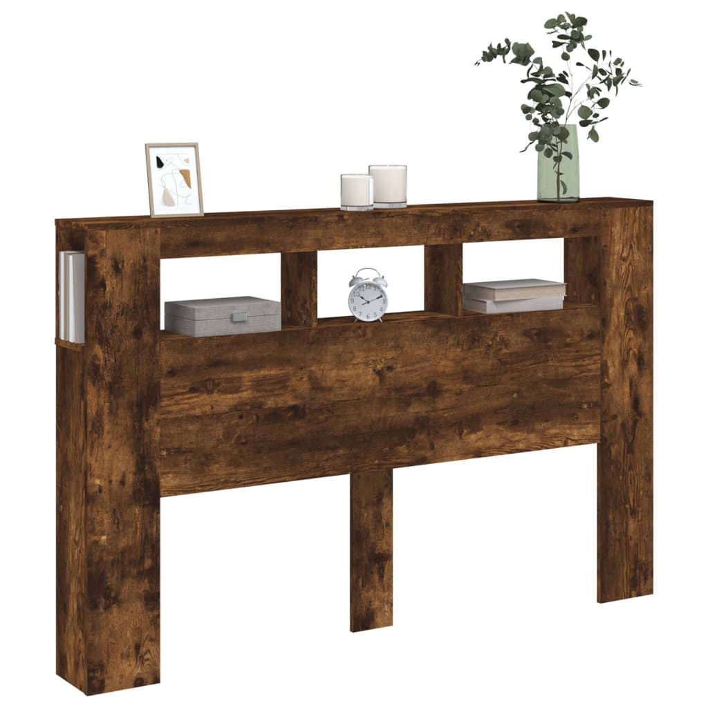 vidaXL Κεφαλάρι Κρεβατιού με LED Καπνιστή Δρυς 160x18,5x103,5 εκ