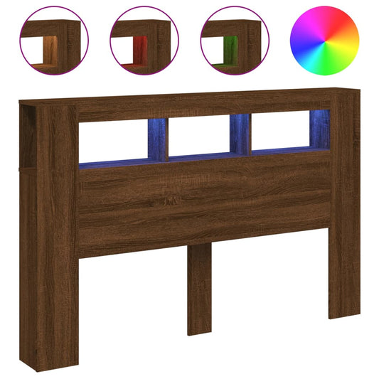 vidaXL Κεφαλάρι Κρεβατιού με LED Καφέ Δρυς 160x18,5x103,5 εκ