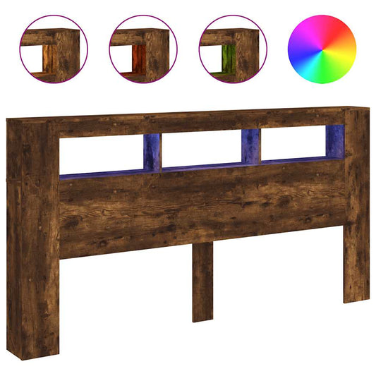 vidaXL Κεφαλάρι Κρεβατιού με LED Καπνιστή Δρυς 200x18,5x103,5 εκ