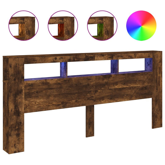 vidaXL Κεφαλάρι Κρεβατιού με LED Καπνιστή Δρυς 220x18,5x103,5 εκ