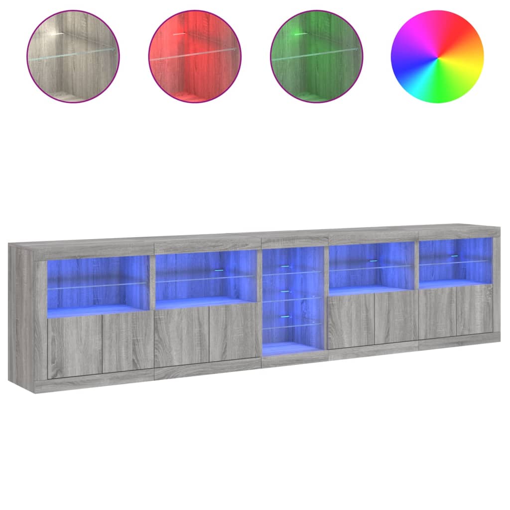 vidaXL Μπουφές με LED Γκρι Sonoma 283 x 37 x 67 εκ.