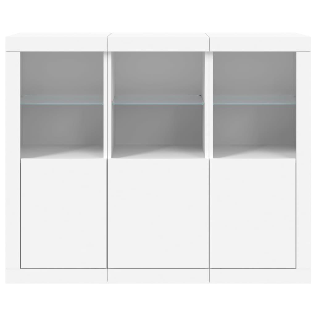 vidaXL Μπουφέδες με Φώτα LED 3 τεμ. Λευκοί από Επεξεργασμένο Ξύλο