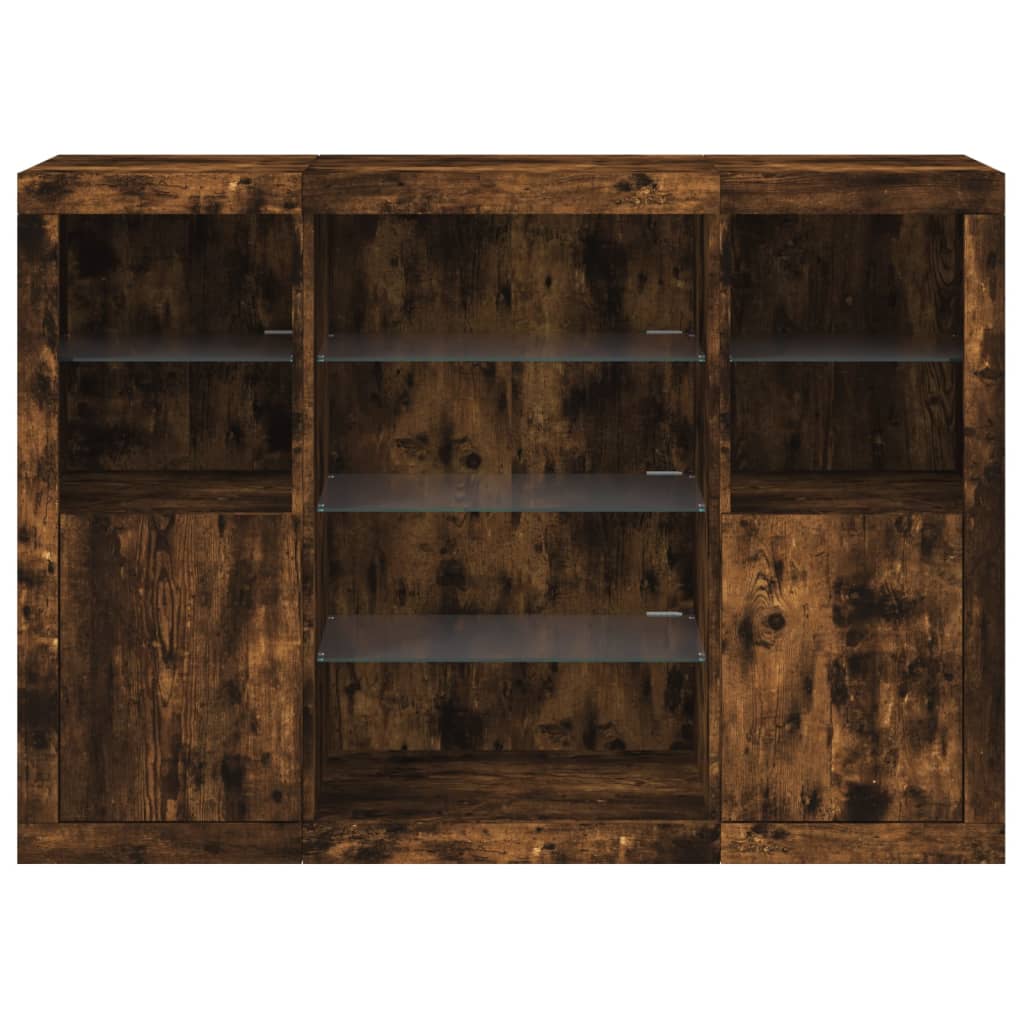 vidaXL Ντουλάπια με Φώτα LED 3 τεμ. Καπνιστή Δρυς Επεξεργασμένο Ξύλο