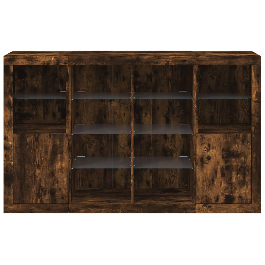 vidaXL Ντουλάπια με Φώτα LED 3 τεμ. Καπνιστή Δρυς Επεξεργασμένο Ξύλο