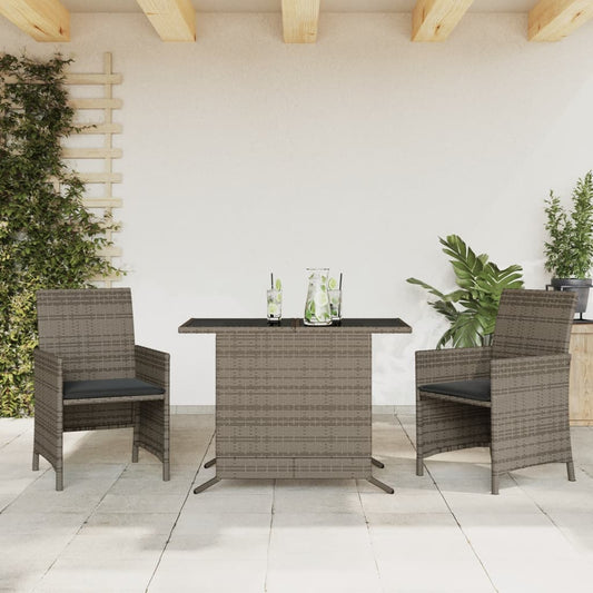 vidaXL Σετ Επίπλων Bistro 3 τεμ Γκρι Συνθετικό Ρατάν με Μαξιλάρια