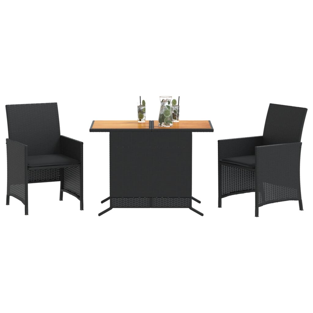 vidaXL Σετ Επίπλων Bistro 3 τεμ. Μαύρο Συνθετ. Ρατάν με Μαξιλάρια