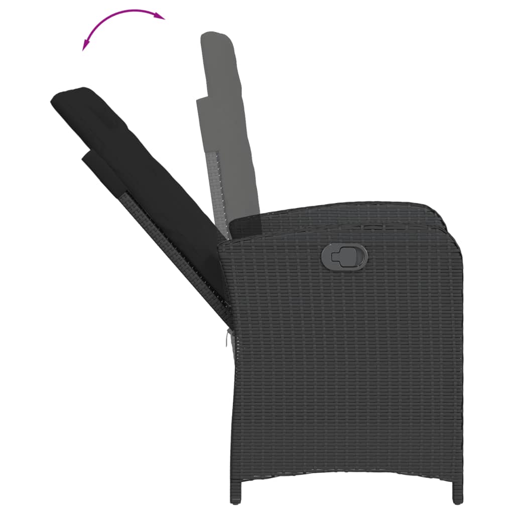 vidaXL Καρέκλα Κήπου Ανακλινόμενη Μαύρη Συνθετικό Ρατάν με Μαξιλάρια