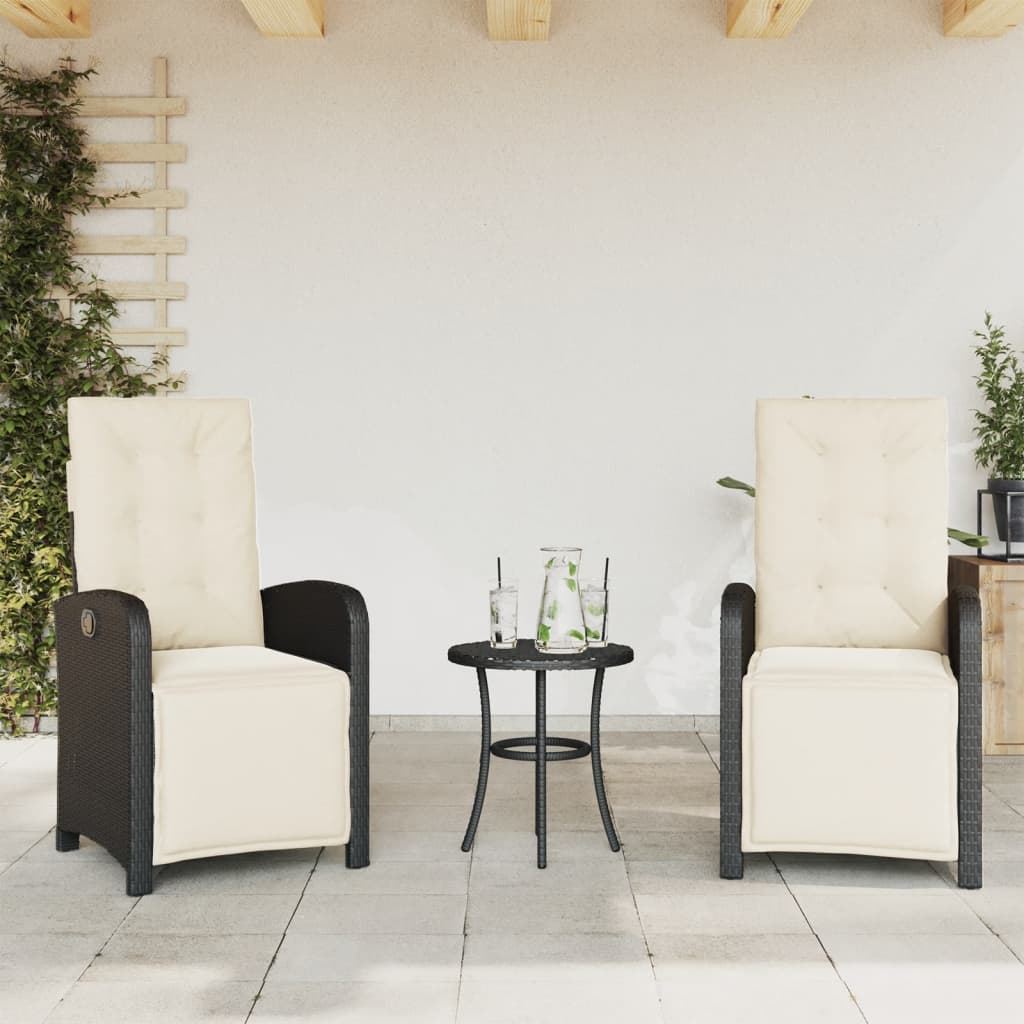 vidaXL Σετ Επίπλων Bistro 3 τεμ. Μαύρο Συνθετ. Ρατάν με Μαξιλάρια