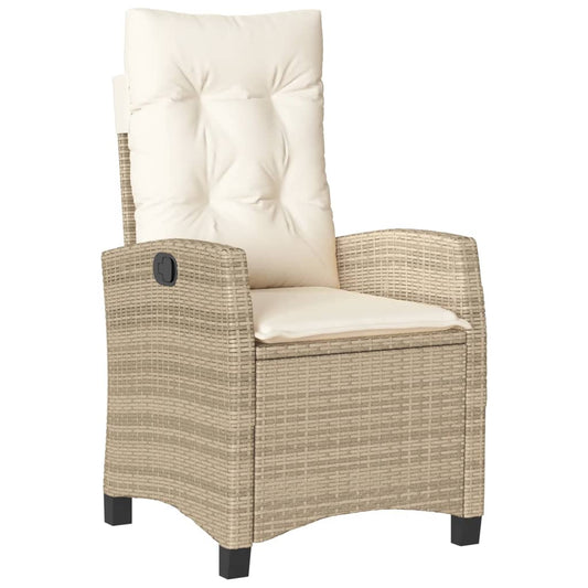 vidaXL Πολυθρόνα Κήπου Ανακλινόμενη Μπεζ Συνθετικό Ρατάν + Μαξιλάρια