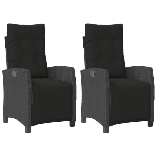 vidaXL Καρέκλες Κήπου Ανακλινόμενες 2 τεμ Μαύρο Συνθ. Ρατάν & Υποπόδιο