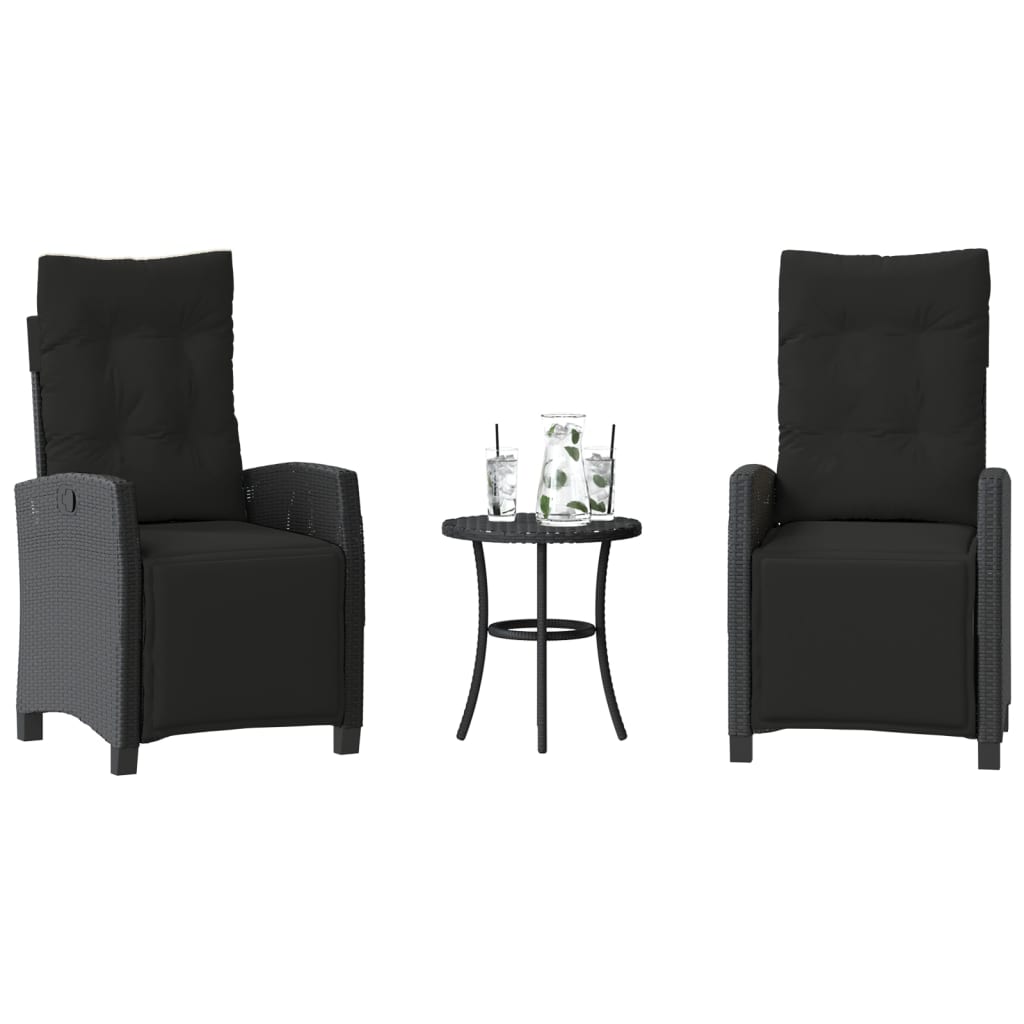 vidaXL Σετ Επίπλων Bistro 3 τεμ. Μαύρο Συνθετ. Ρατάν με Μαξιλάρια