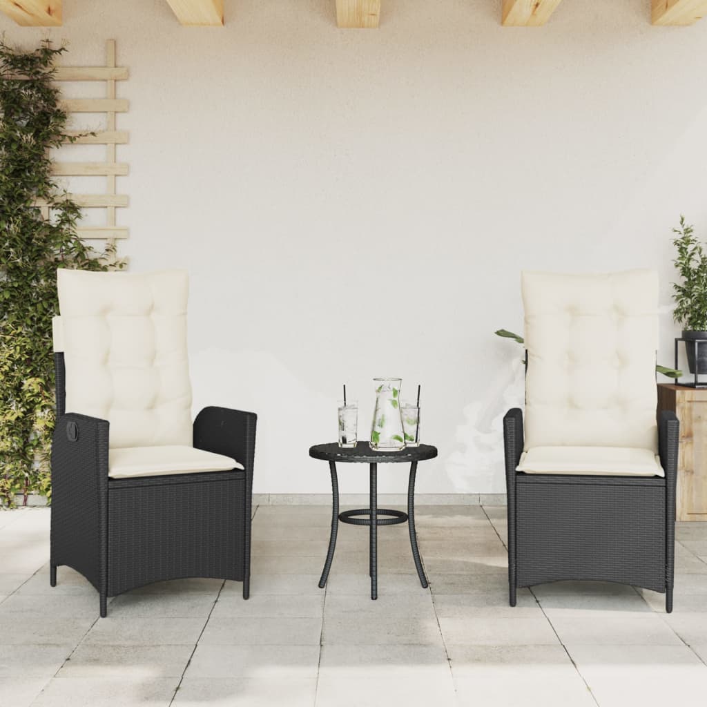 vidaXL Σετ Επίπλων Bistro 3 τεμ. Μαύρο Συνθετ. Ρατάν με Μαξιλάρια