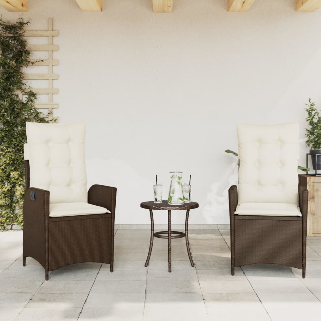 vidaXL Σετ Επίπλων Bistro 3 τεμ. Καφέ Συνθετικό Ρατάν με Μαξιλάρια