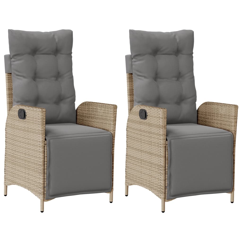 vidaXL Καρέκλες Κήπου Ανακλιν. 2 τεμ. Μικτό Μπεζ Συνθ. Ρατάν/Υποπόδιο