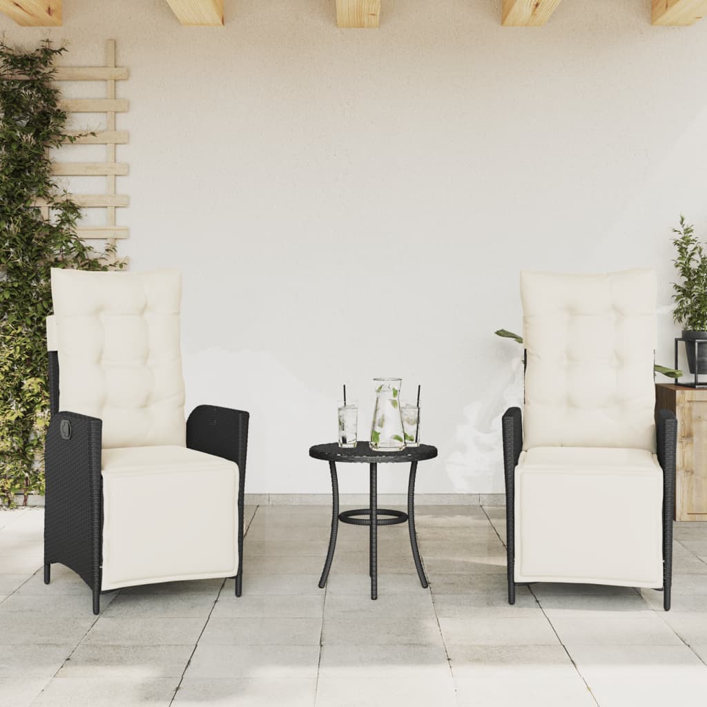 vidaXL Σετ Επίπλων Bistro 3 τεμ. Μαύρο Συνθετ. Ρατάν με Μαξιλάρια
