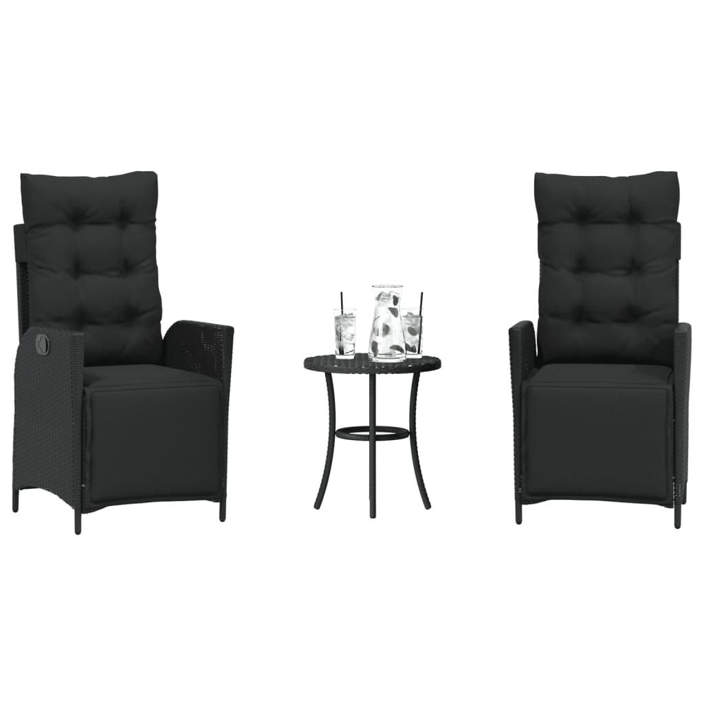 vidaXL Σετ Επίπλων Bistro 3 τεμ. Μαύρο Συνθετ. Ρατάν με Μαξιλάρια