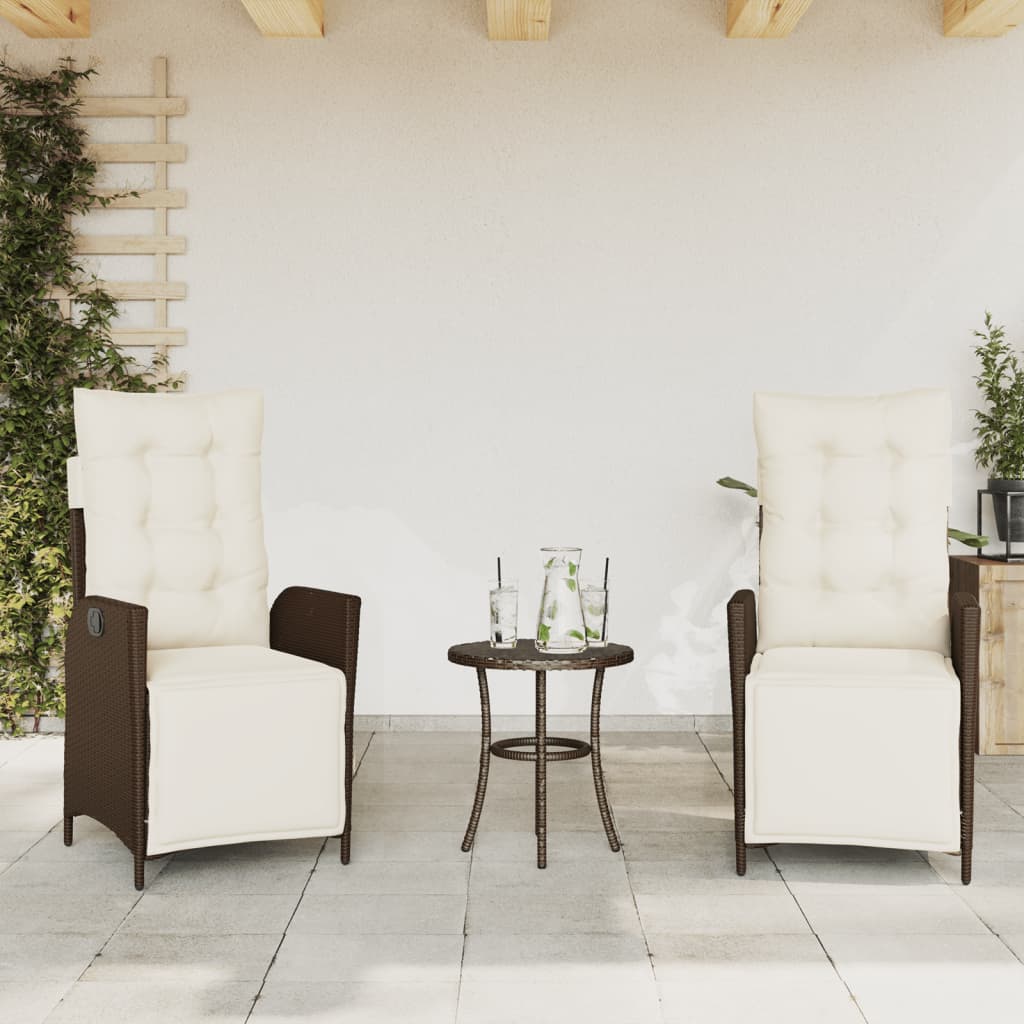 vidaXL Σετ Επίπλων Bistro 3 τεμ. Καφέ Συνθετικό Ρατάν με Μαξιλάρια