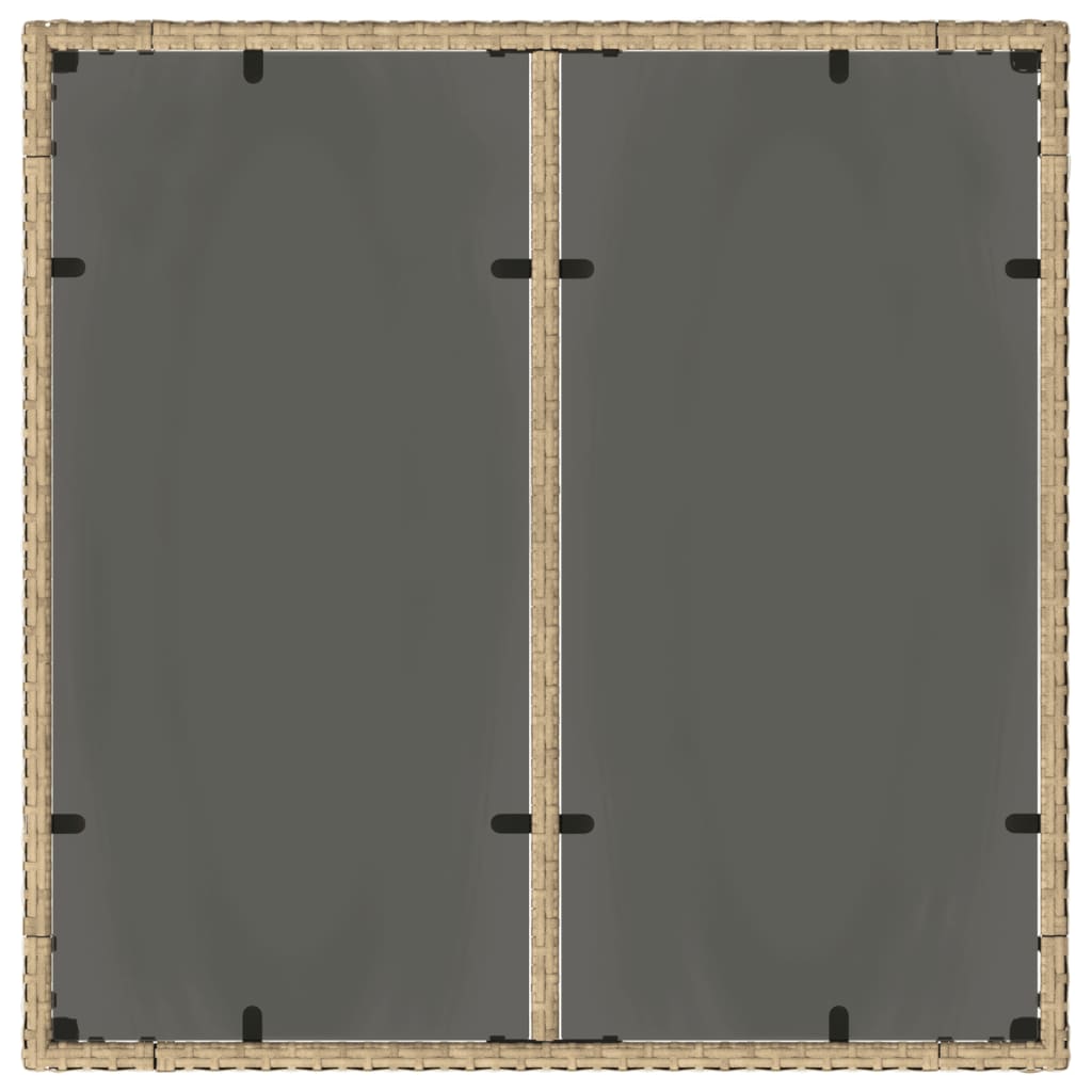 vidaXL Τραπέζι Κήπου Γυάλινη Επιφάνεια Μπεζ 90x90x75 εκ. Συνθ. Ρατάν