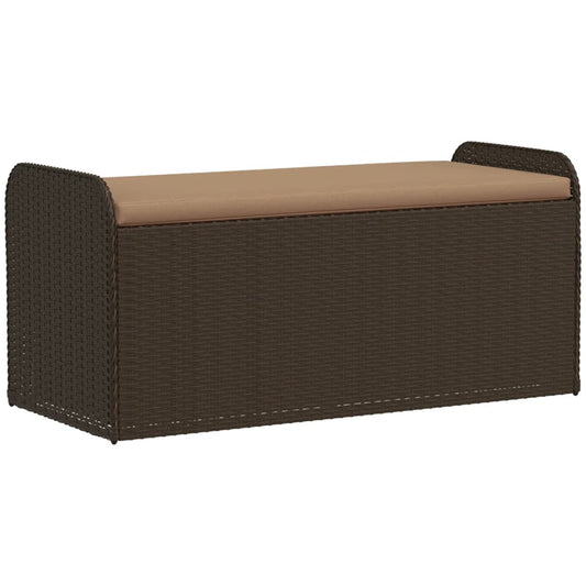 vidaXL Παγκάκι Αποθήκευσης Καφέ 115x51x52εκ. Συνθετικό Ρατάν Μαξιλάρι