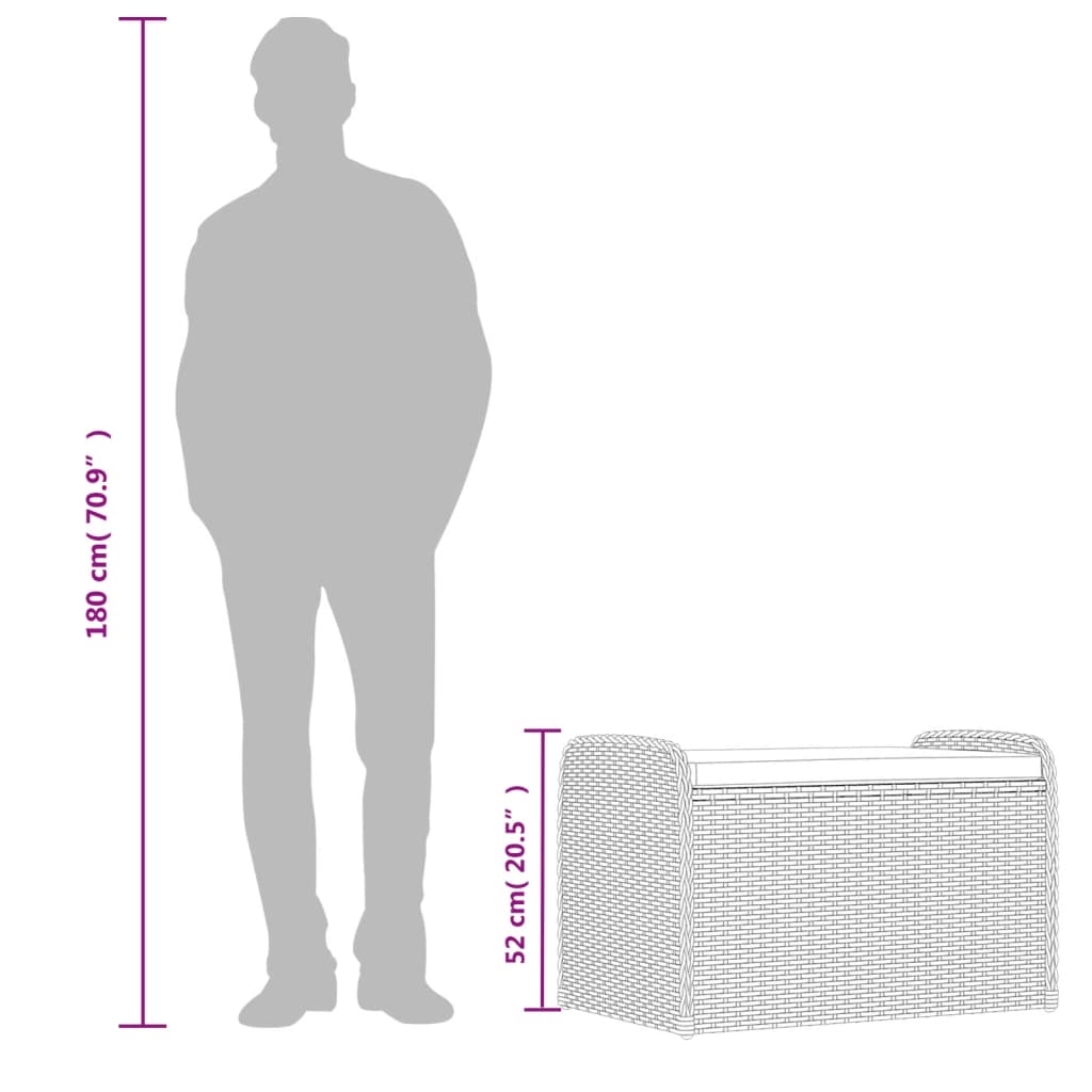 vidaXL Παγκάκι Αποθήκευσης Μαύρο 80x51x52 εκ. Συνθετικό Ρατάν Μαξιλάρι