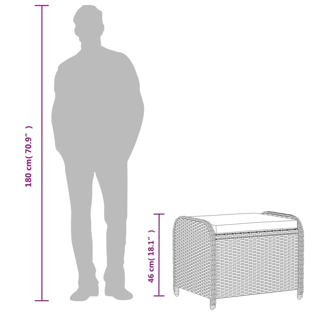 vidaXL Υποπόδιο Κήπου Γκρι 58x46x46 εκ. Συνθετικό Ρατάν με Μαξιλάρι